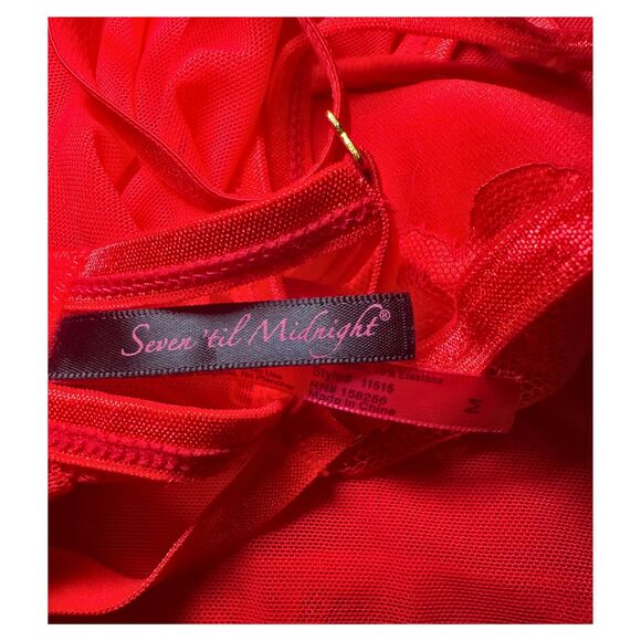 Red Mesh Floral Lace Fairy Goth Coquette Dollette Babydoll Cut Out Top Size M - Picture 6 of 6